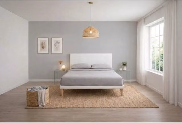 Letto imbottito Letto Matrimoniale alla Francese 140x200 cm Flat - Bianco,Similpelle,Con rete