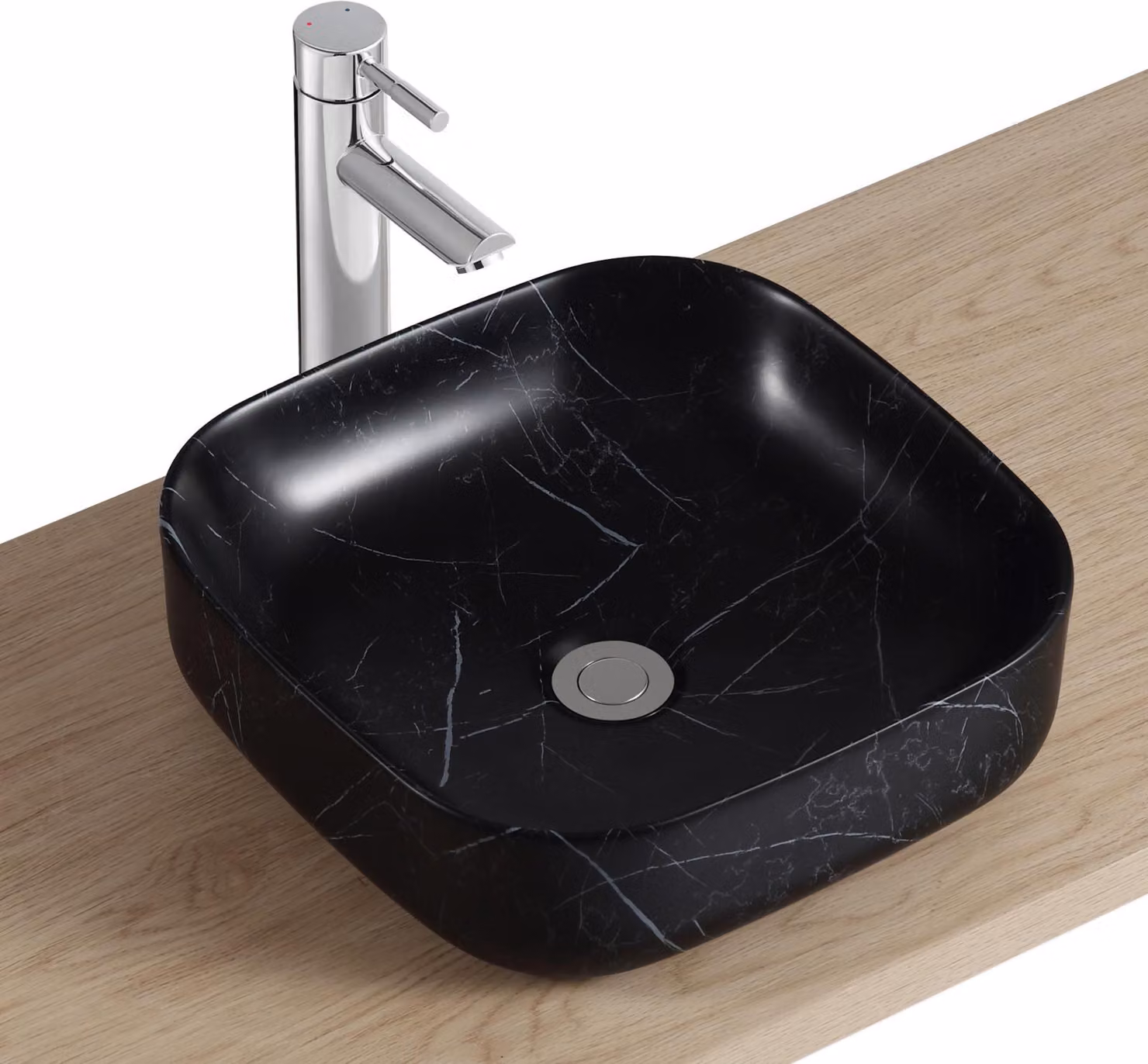 Lavabo da appoggio quadrato DIANE 37cm in Vetroceramica effetto marmo nero