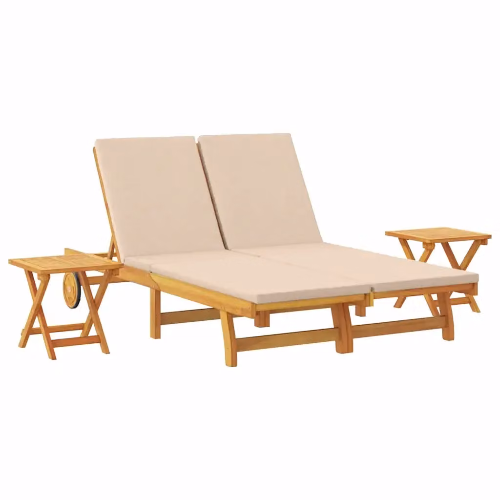 vidaXL Lettino da sole in legno di acacia con cuscino beige resistente alle intemperie e poggiatesta regolabile – 2
