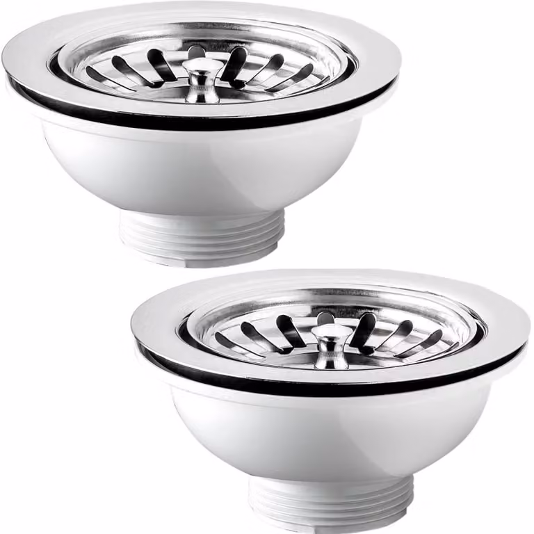 Schläfer 439726.02 | Piletta di Scarico per Lavello Tipo Basket Senza Troppo Pieno, Dimensione 1" 1/2, Foro Ø 90mm, Pilettone Ø 114mm, Piletta Standard in Acciaio Inox con Vite e Cestello, 2 Pezzi
