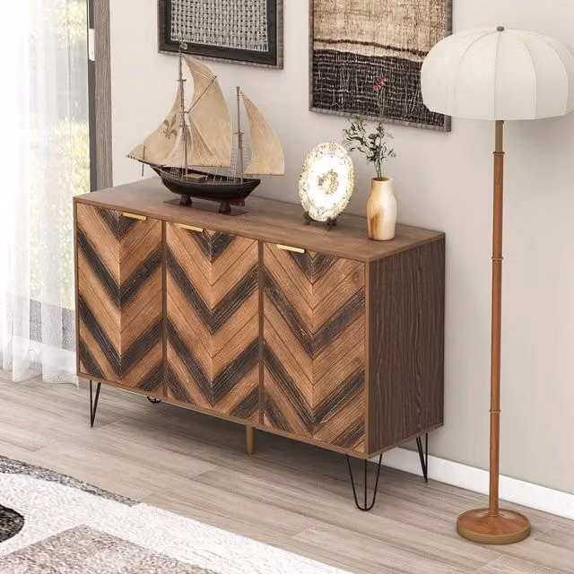 Credenza a tre ante con ripiani interni in MDF e piedini in metallo oro e marrone L/P/H: 120 x 38 x 76.5 cm – 1