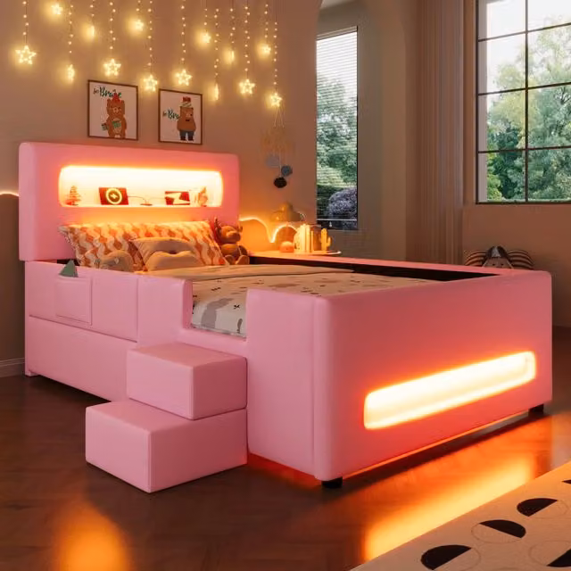 letto a piattaforma imbottito mdf pu rosa 90 x 200 cm
