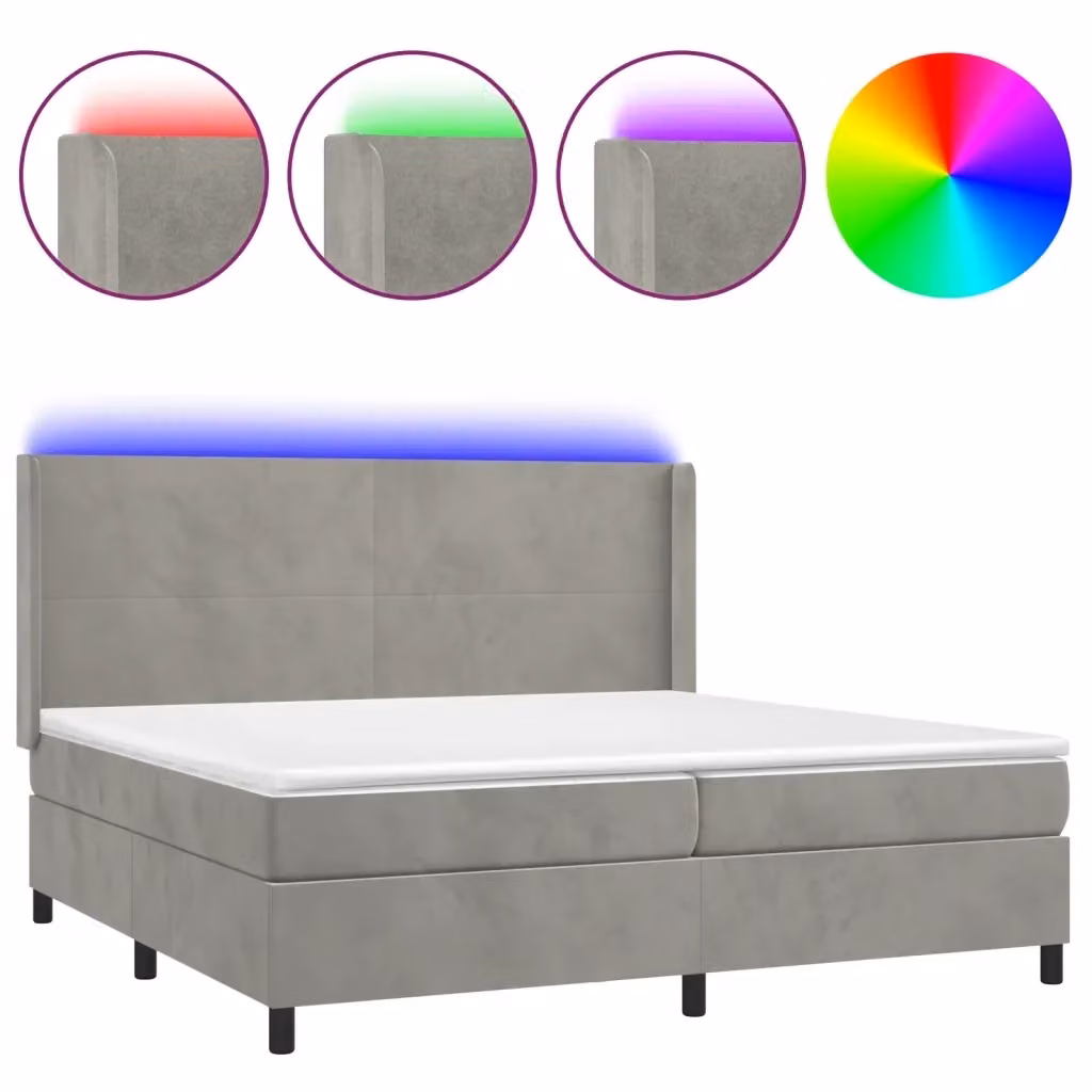 Letto Ibrido con Materasso e Illuminazione LED vidaXL in Velluto Grigio Chiaro 200x200 cm – 2