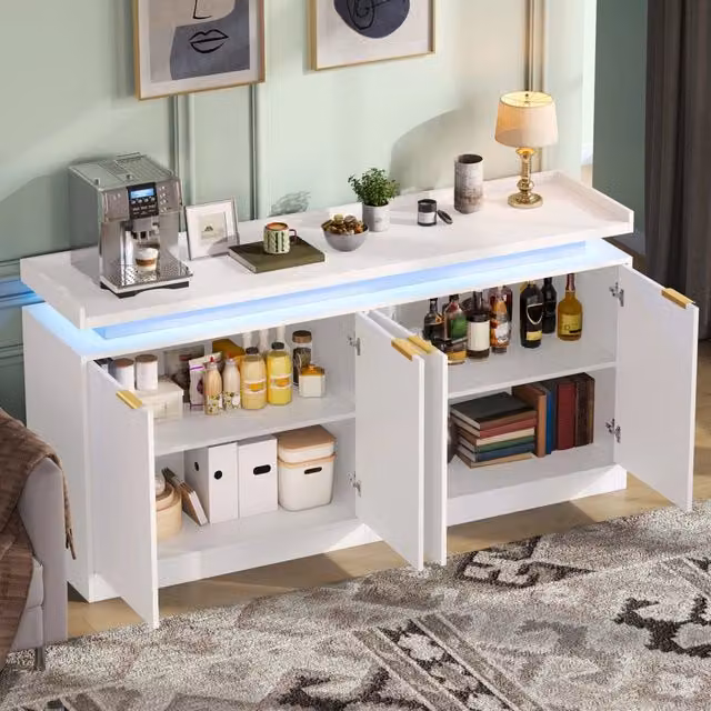 Credenza da cucina LED RGB bianca 160×39×83 cm con 4 ante