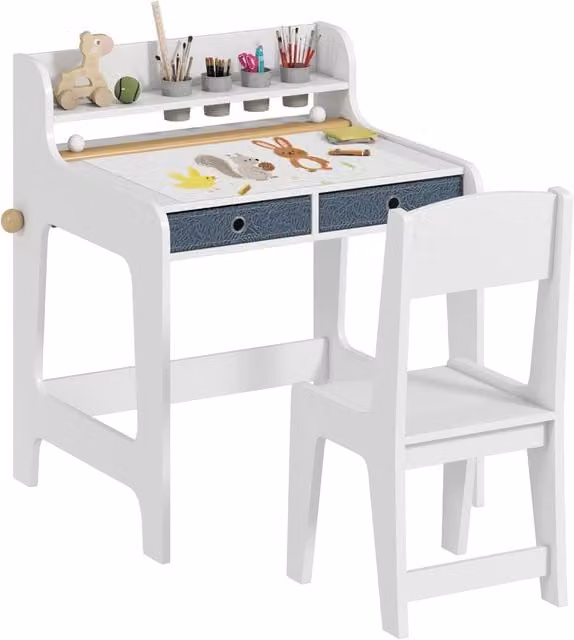 Scrivania per bambini Xylo con sedia e 2 cassetti, colore bianco, L: 62,8 cm, P: 55,6 cm, H: 73,8 cm