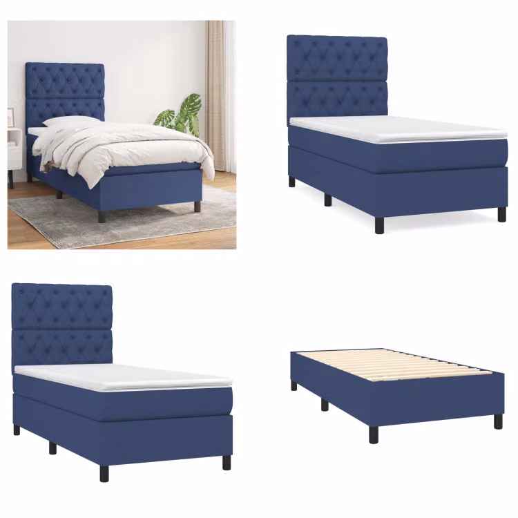 vidaXL Letto a molle con materasso blu 80x200 cm in tessuto - Letto a molle - Boxspringbetten - Bett - Schlafzimmermöbel