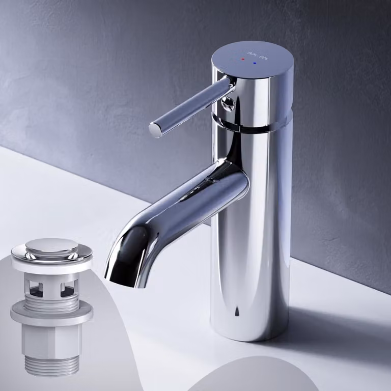 Rubinetto per lavabo da bagno tradizionale, in cromo, con scarico a click