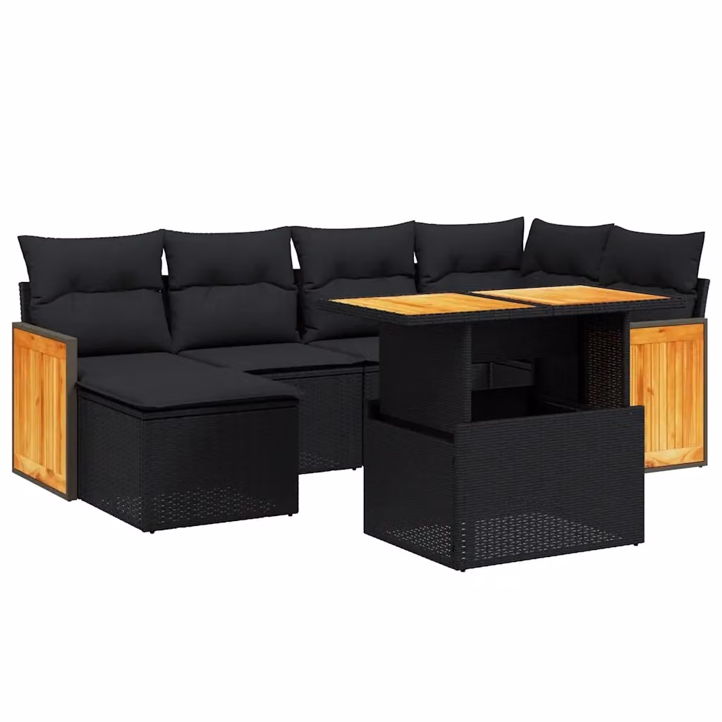 vidaXL Set Divani da Giardino Moderno in Polyrattan Nero con 7 Cuscini e Tavolino da Esterno – 2