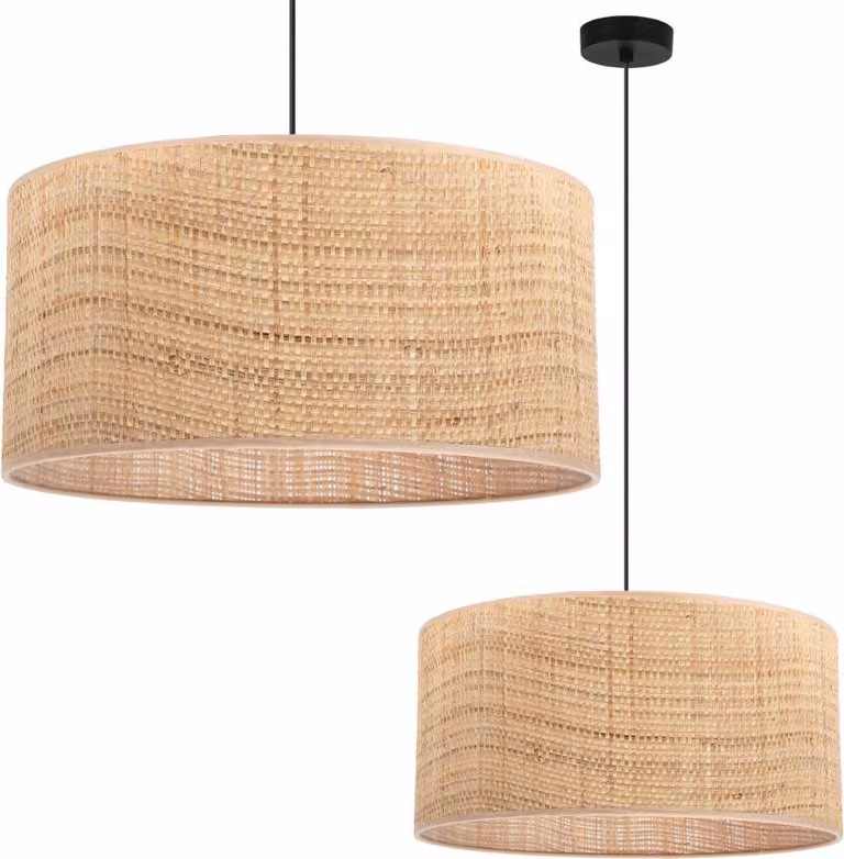 Lampada A Sospensione In Rattan Nero 1 Paralume Piatto In Rattan 45 Cm