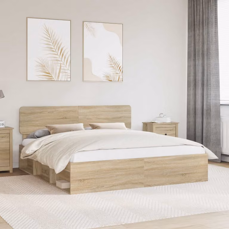 Struttura del letto moderna vidaXL in pino massello e MDF, colore marrone, L/P/H: 200 x 203 x 206 cm