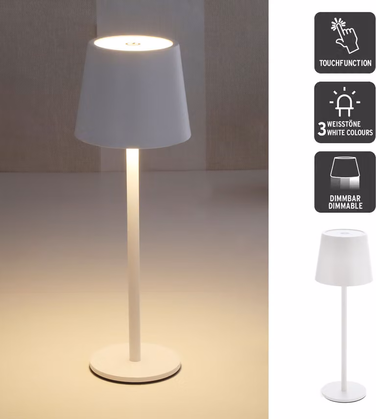 Lampada da tavolo ricaricabile a LED in metallo bianco con funzione touch 3 toni bianchi lampada da comodino dimmerabile lampada da tavolo