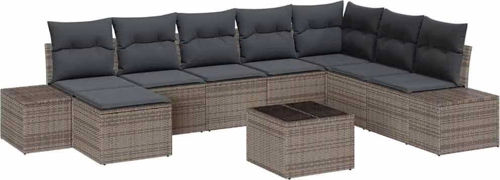 Set Divano da Giardino con cuscino 8 pcs Grigio polyrattan