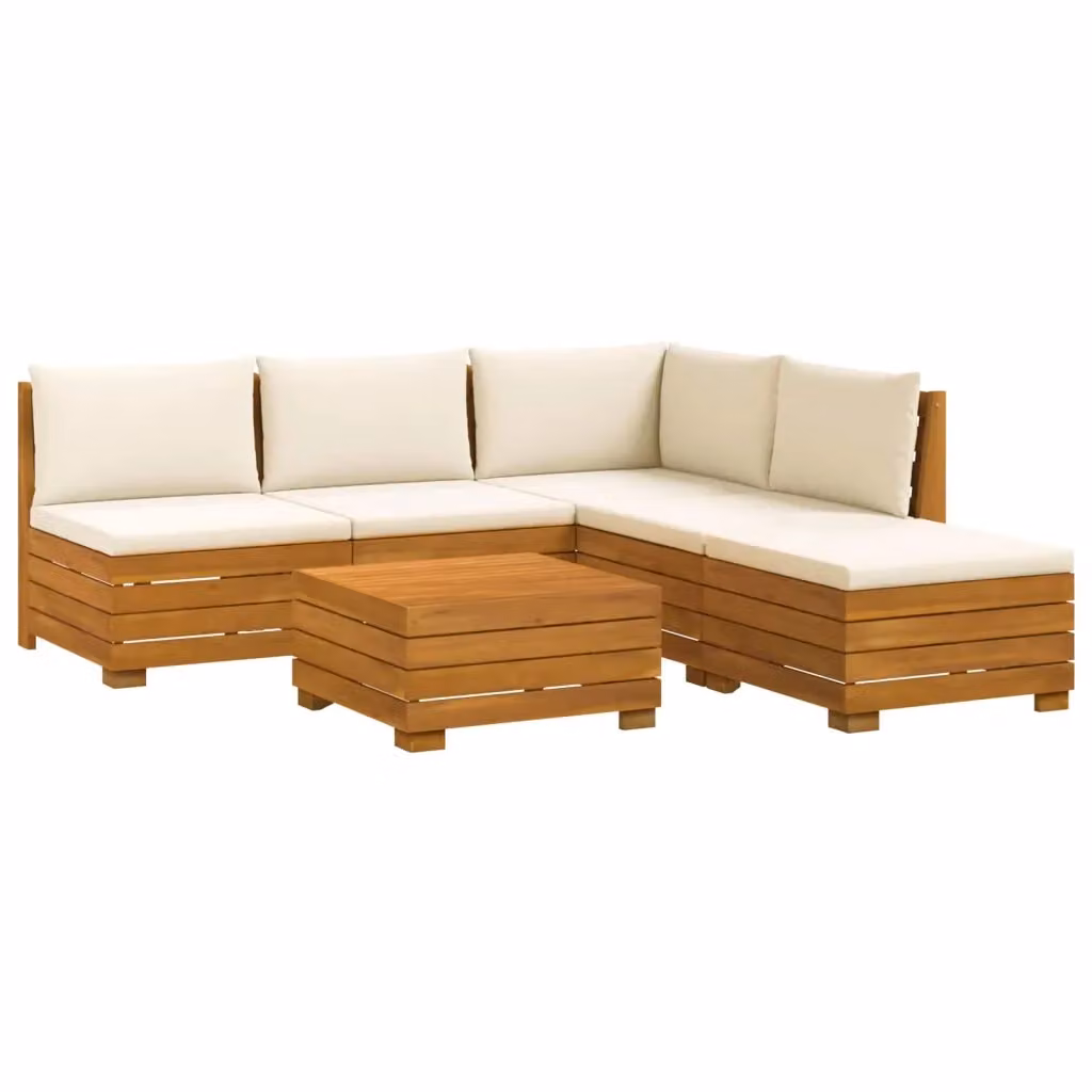 Set di 6 pezzi di divani da esterno vidaXL in legno di acacia massello marrone con cuscini beige e tessuto resistente ai raggi UV per giardino e terrazzo – 2
