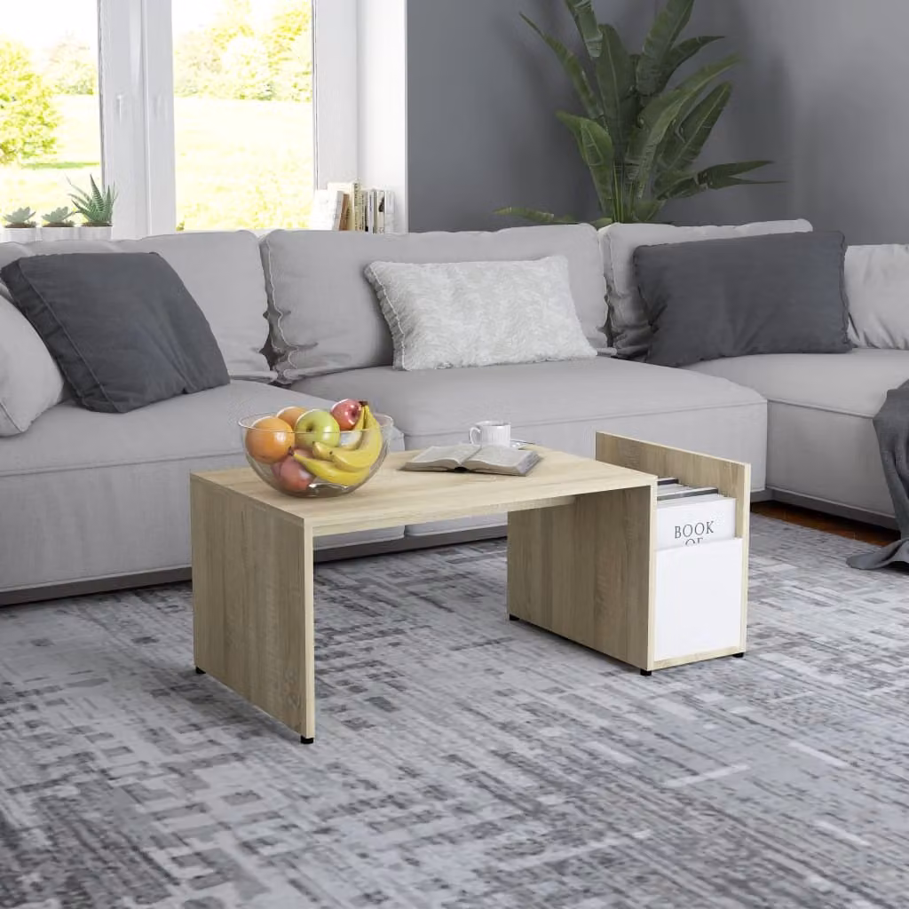 Maison Exclusive - Tavolino bianco in legno effetto Sonoma, dimensioni 90x45x35 cm