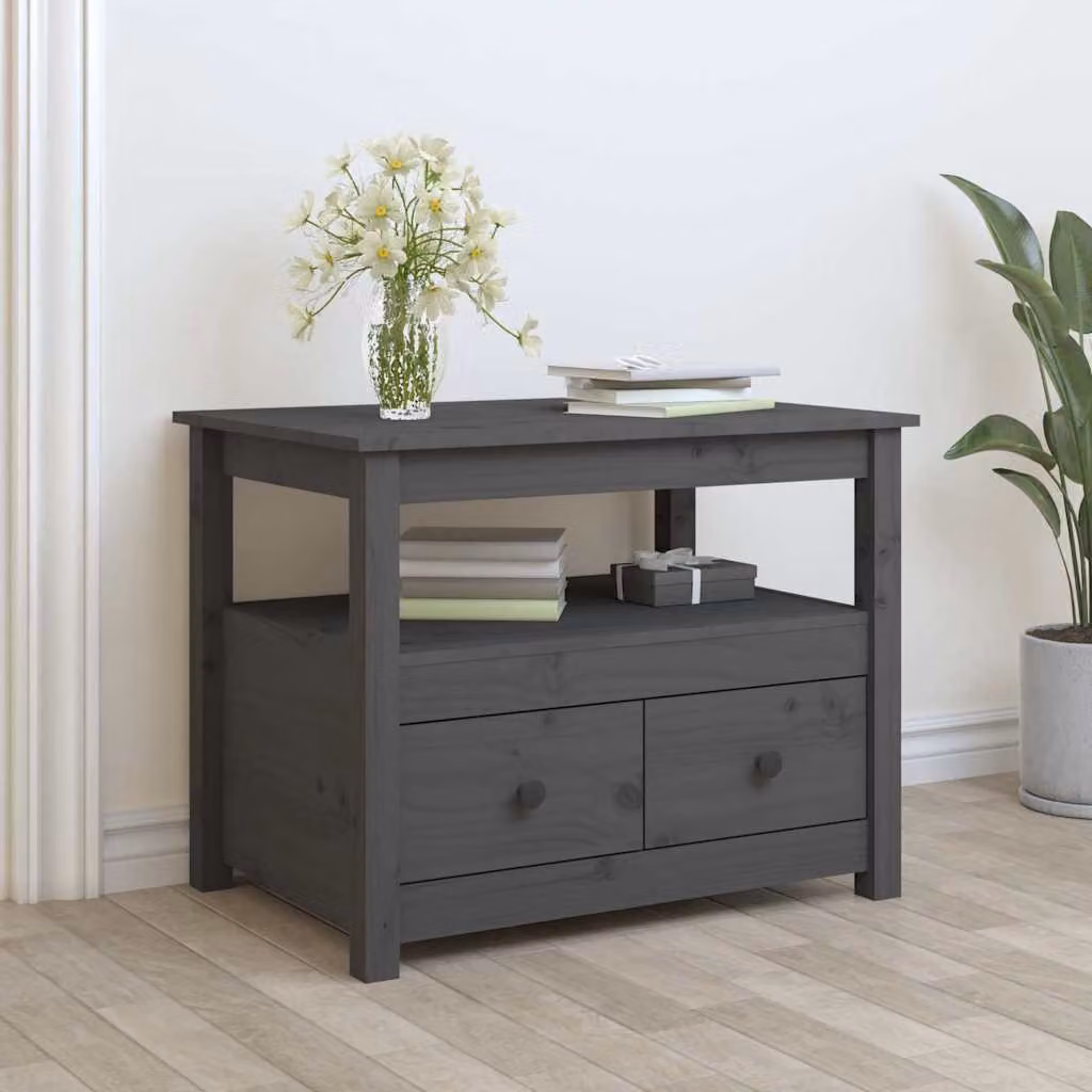 vidaXL Tavolino da Salotto Grigio in Legno di Pino L: 71 cm, P: 49 cm, H: 55 cm