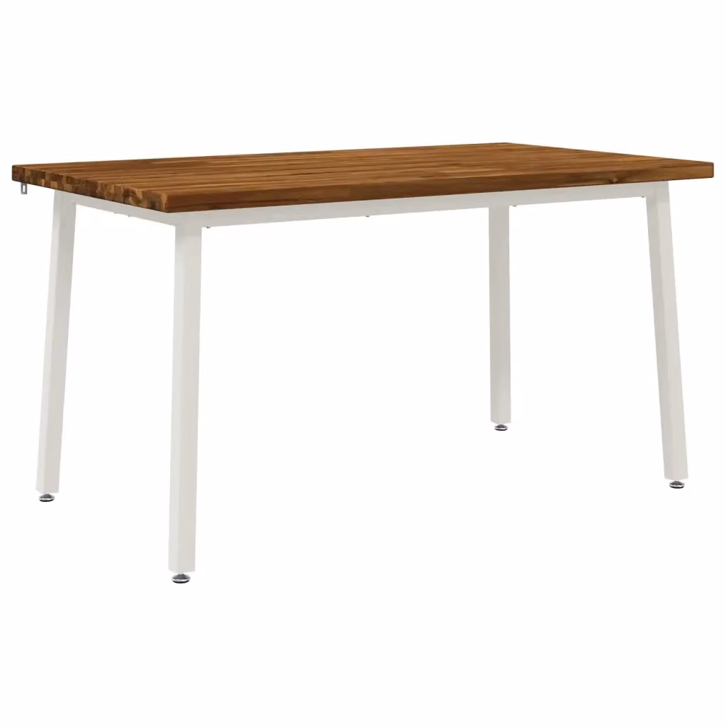 Tavolo da pranzo rettangolare moderno vidaXL in legno di acacia e metallo, Bianco e Marrone, L: 140 cm, P: 80 cm, H: 75 cm – 2