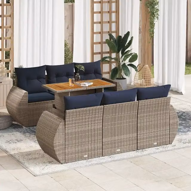 Set Divani da Giardino 7 pz con Cuscini Grigio in Polyrattan 3327225