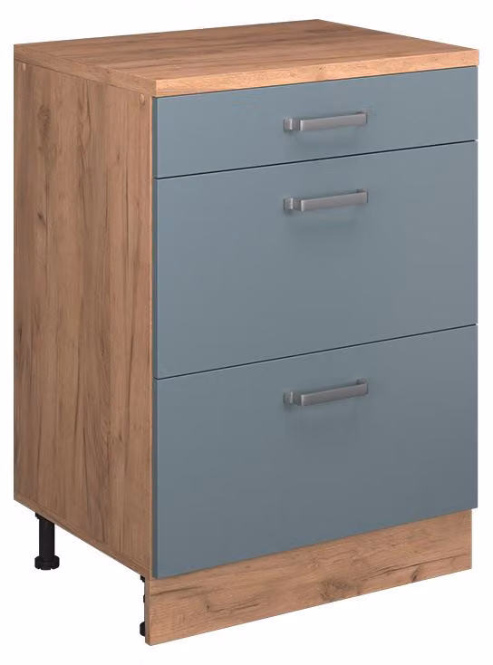 Mobile cucina sottotetto Vicco R-Line Grigio-blu 60 cm senza inclinazione con 3 cassetti, Model 61718