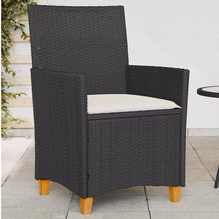 Set di 2 sedie da giardino vidaXL in polyrattan e legno di acacia con cuscini neri e braccioli