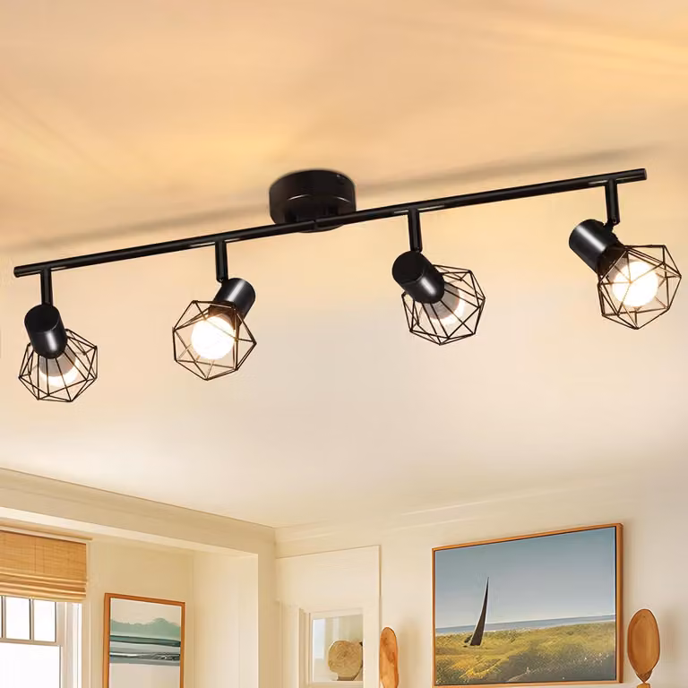 Lampada a soffitto E14, rotazione di 350°, metallo nero, ideale per il soggiorno