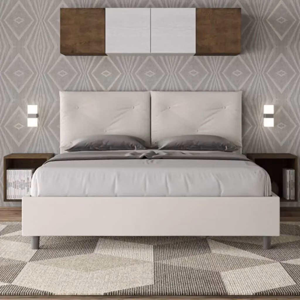 Letto matrimoniale contenitore Appia Ityhome imbottito in similpelle bianco L/P/H: 160 x 200 x 110 cm – 2