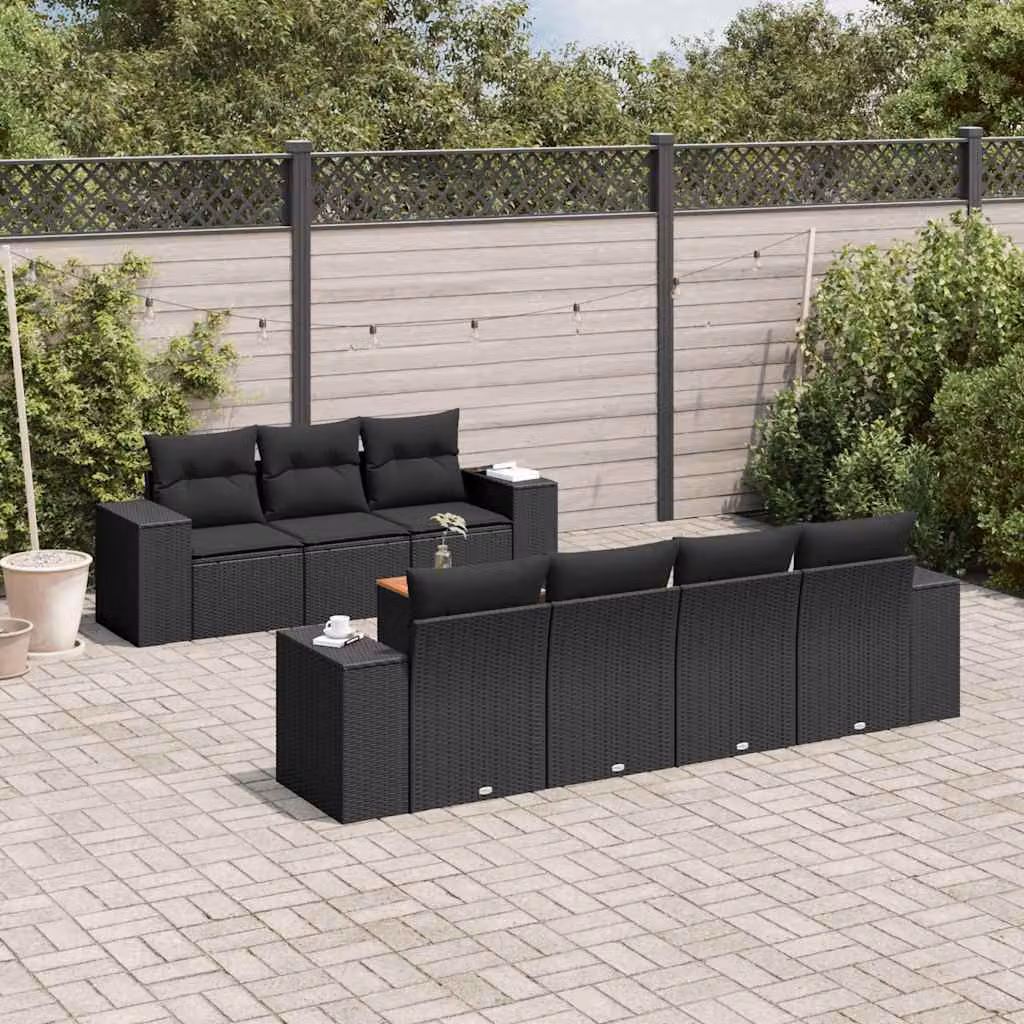 Set Divani da Giardino vidaXL in Polyrattan Nero con Cuscini e Tavolino da Caffè – 1