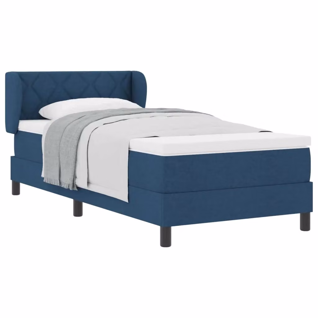Letto a molle con testiera blu vidaXL in tessuto e legno L: 100 cm, P: 200 cm, H: 103 cm – 2