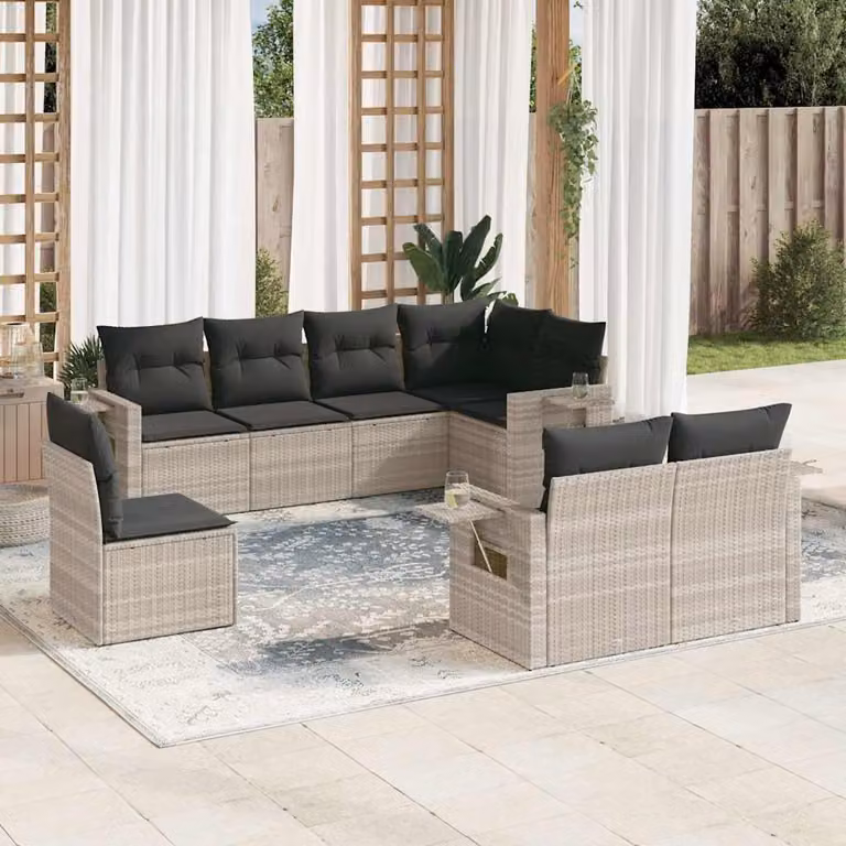 vidaXL Set Divano da Giardino 8pz in Polyrattan Grigio con Cuscini Imbottiti e Tavolino da Esterno