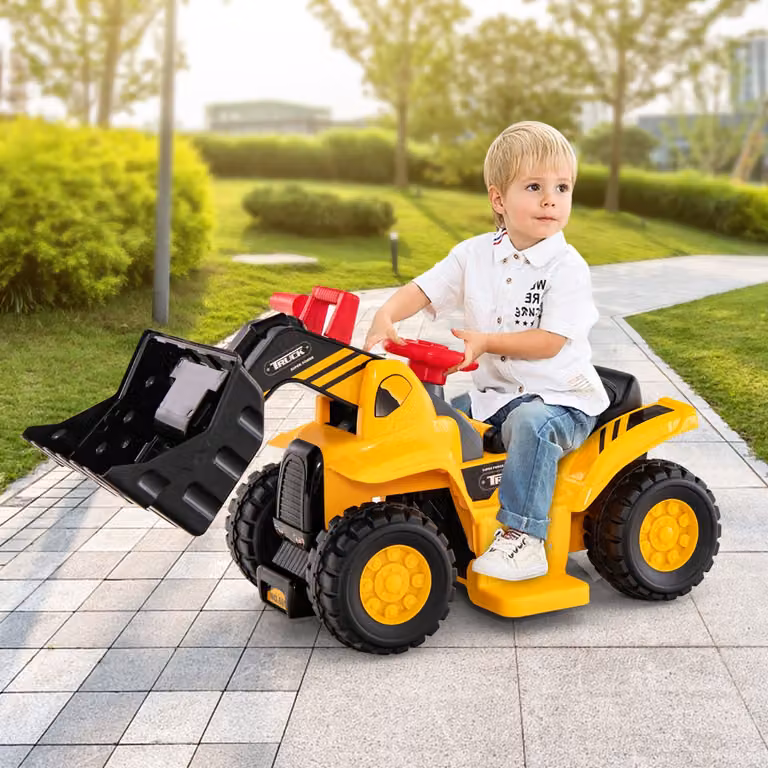 Escavatore elettrico a batteria Costway giallo per bambini con benna controllabile, effetti sonori e luci