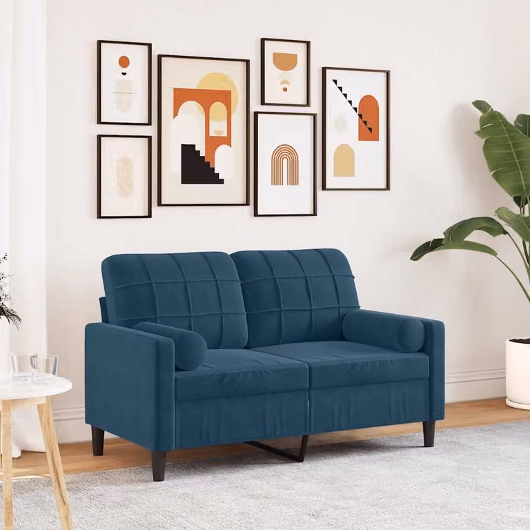 vidaXL Divano a 2 Posti Moderno in Velluto Blu con Cuscini e Coperture Rimovibili L: 137 cm, P: 80 cm, H: 77 cm