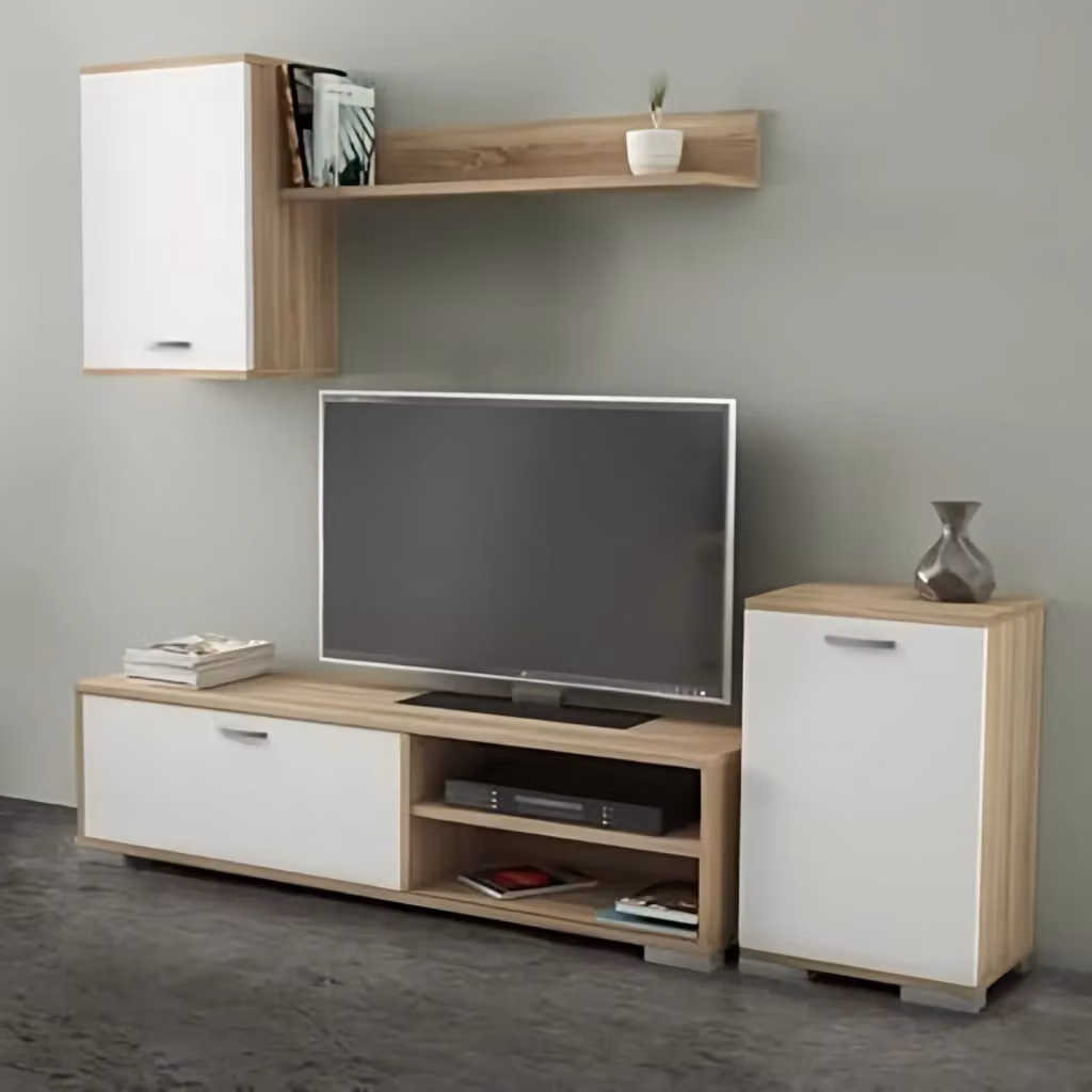Mobile TV Parete Attrezzata Moderna in Bianco e Rovere L: 170 cm, P: 36 cm, H: 190 cm – 2