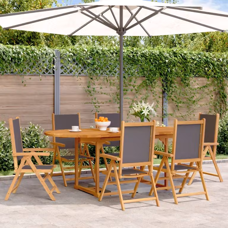 Maison Exclusive - Set da pranzo da giardino 7 pezzi in tessuto e legno massello, antracite