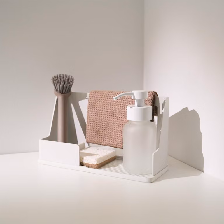 Omgoods - Portaoggetti da cucina e organizer per il lavello - Porta stoviglie con base in silicone (bianco)