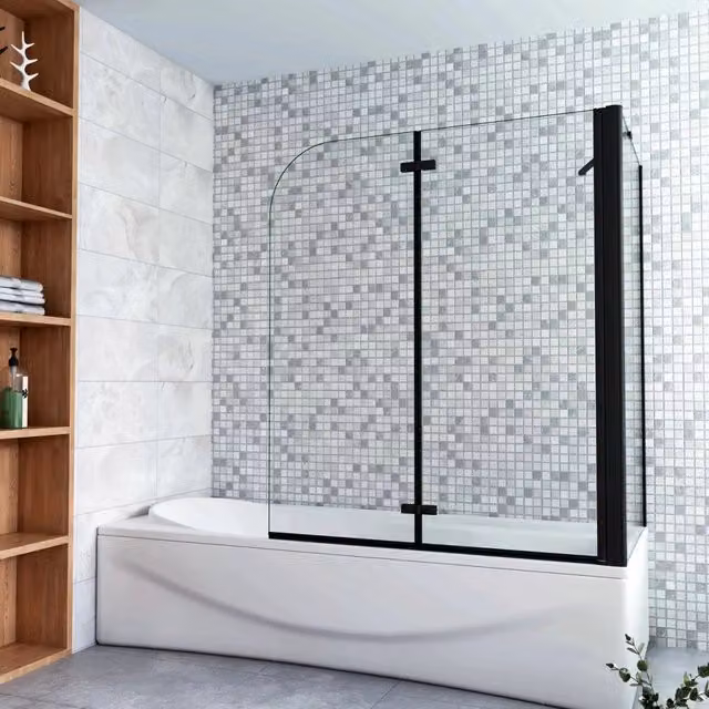Parete Doccia 110xH.140cm Sopravasca Angolare 2 Ante Pieghevoli con Parete Laterale 70cm Vetro Temperato 6 mm Trasparente Anticalcare Nero Opaco