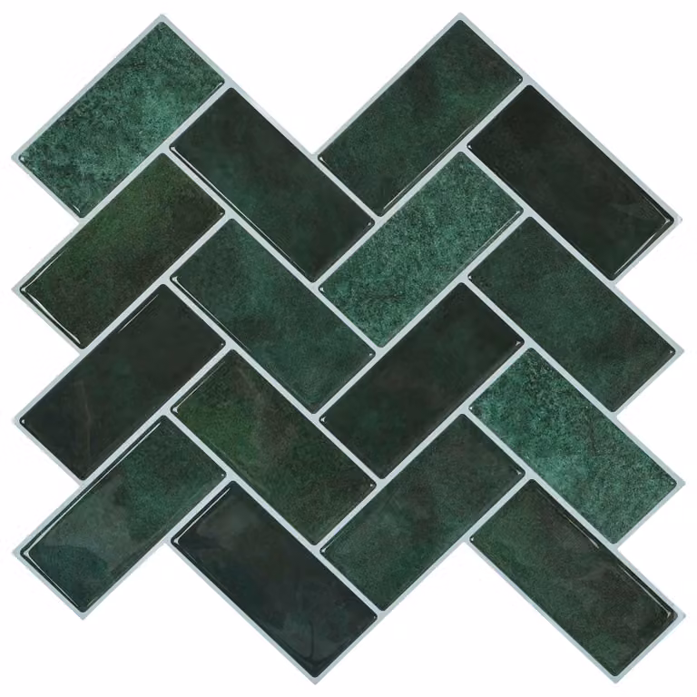 Set di 10 piastrelle effetto spina di pesce vidaXL in plastica verde scuro, L/P: 30 x 30 cm