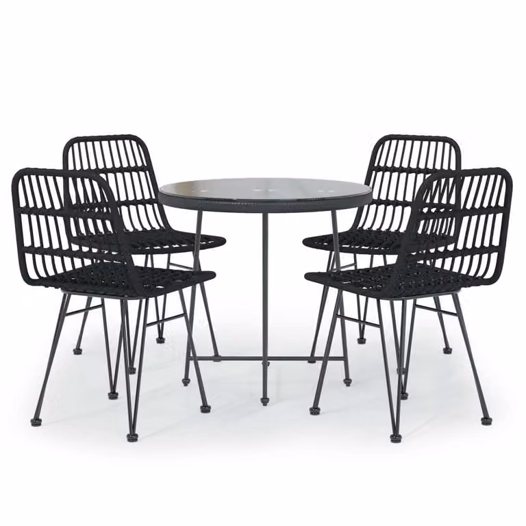 Set da Pranzo da Giardino 5 pz Nero in Polyrattan