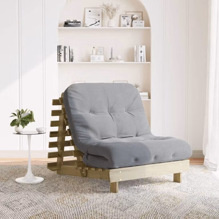 vidaXL Divano Letto Futuro in Pino Impregnato con Materasso in Schiuma, L/P/H: 206 x 80 x 11 cm, Grigio e Marrone