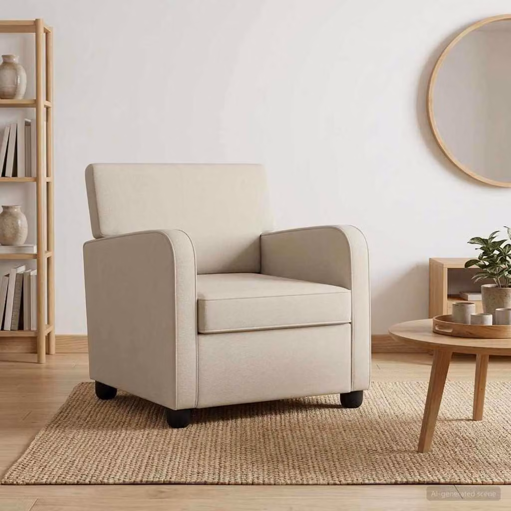 Poltrona moderna vidaXL in velluto beige e grigio con braccioli per soggiorno e camera da letto