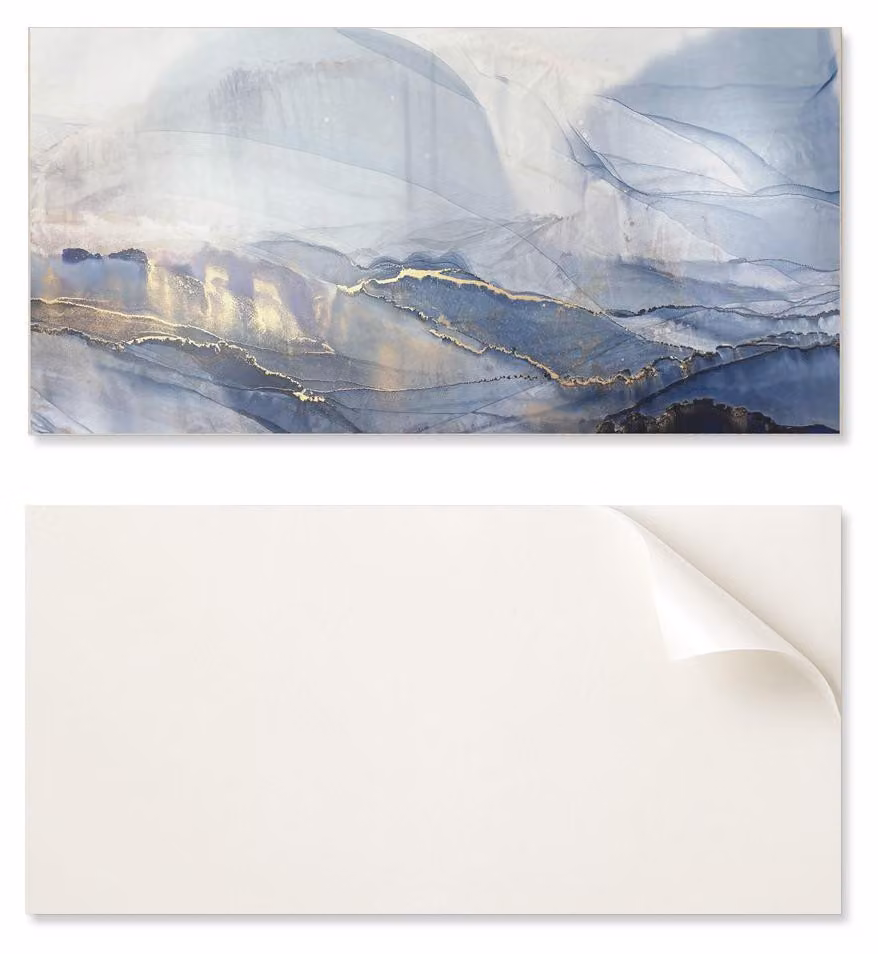 Pannello decorativo in vinile per ingresso, dimensioni 120x60 cm, con motivo astratto che rappresenta un paesaggio in diverse tonalità