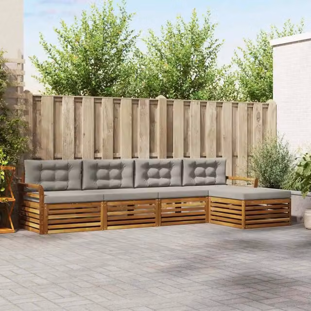 Set di divani da esterno 5 pz Grigio Naturale e Chiaro 3373301