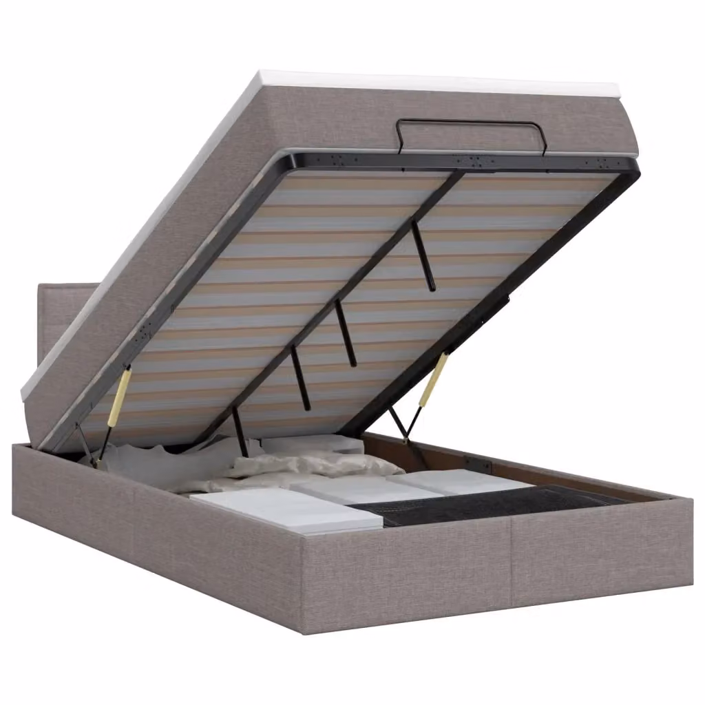 Letto ottomano con contenitore a sollevamento vidaXL in tessuto beige, L/P/H: 200 x 120 x 88 cm