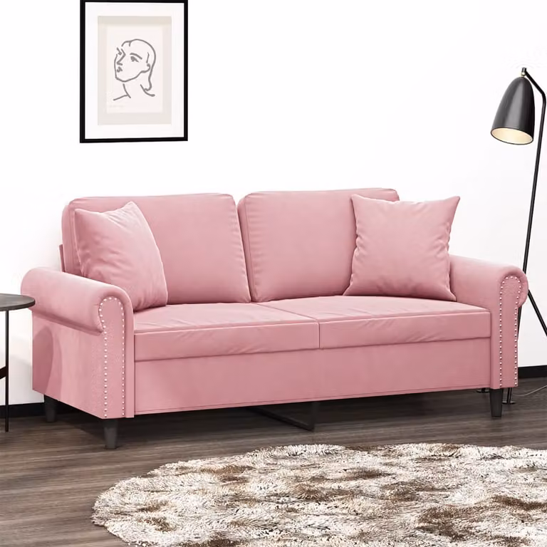 vidaXL Divano a 2 Posti Moderno in Velluto Rosa con Cuscini e Struttura in Metallo
