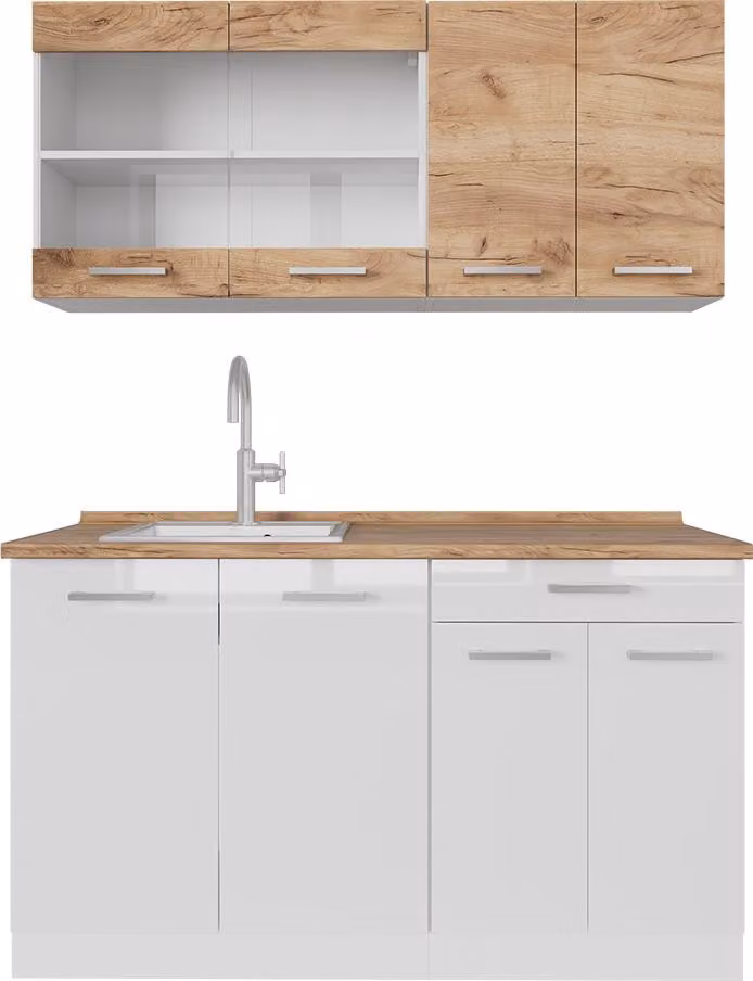 Cucina monoblocco Vicco R-Line Rovere dorato/bianco 140 cm mobili bicolore, PL Rovere, Model 58718
