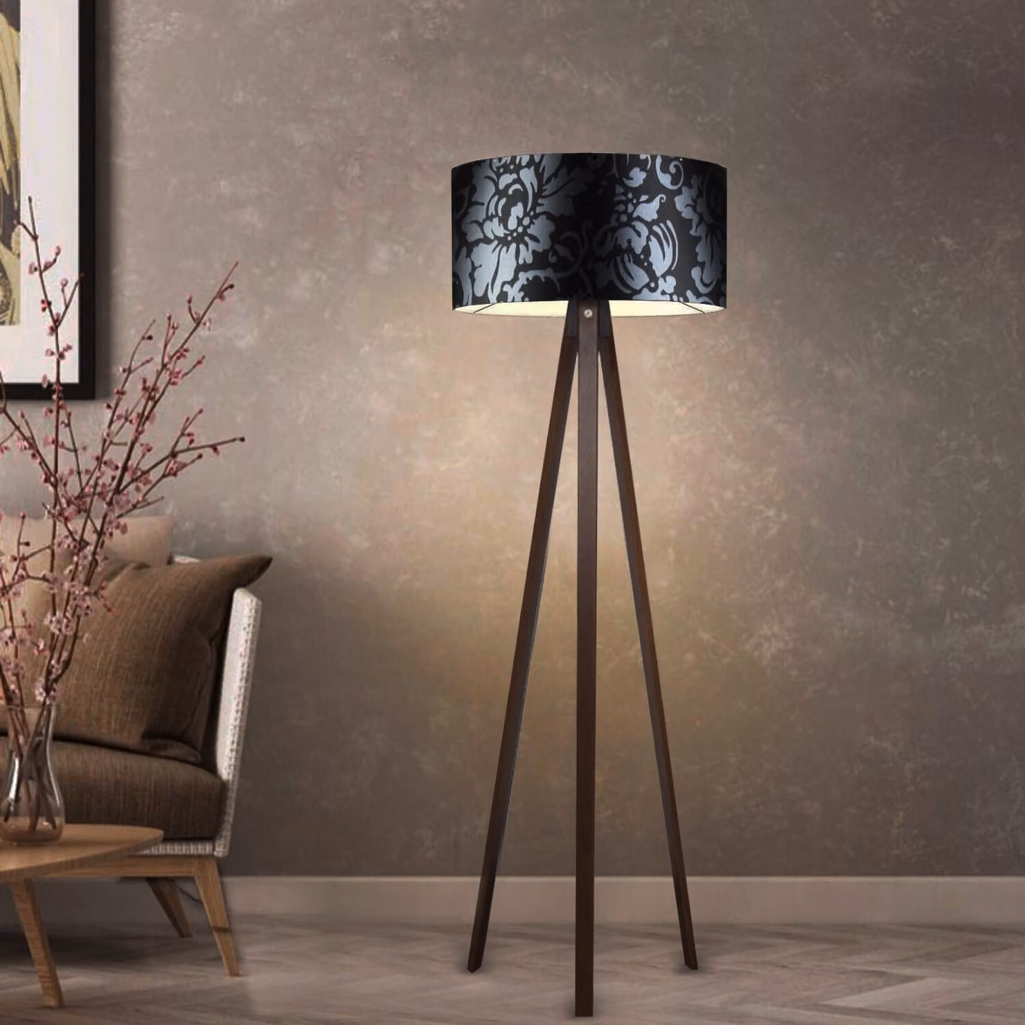 Opviq, AYD-2962, lampada da terra, nero, legno, 21 x 38 x 140 cm