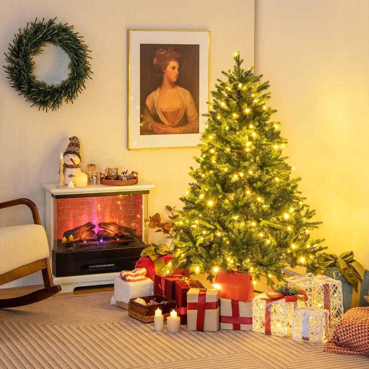 Albero di Natale Costway pre-illuminato con 250 luci LED multicolore e bianco caldo, 844 rami in PVC, Altezza: 150 cm – 2