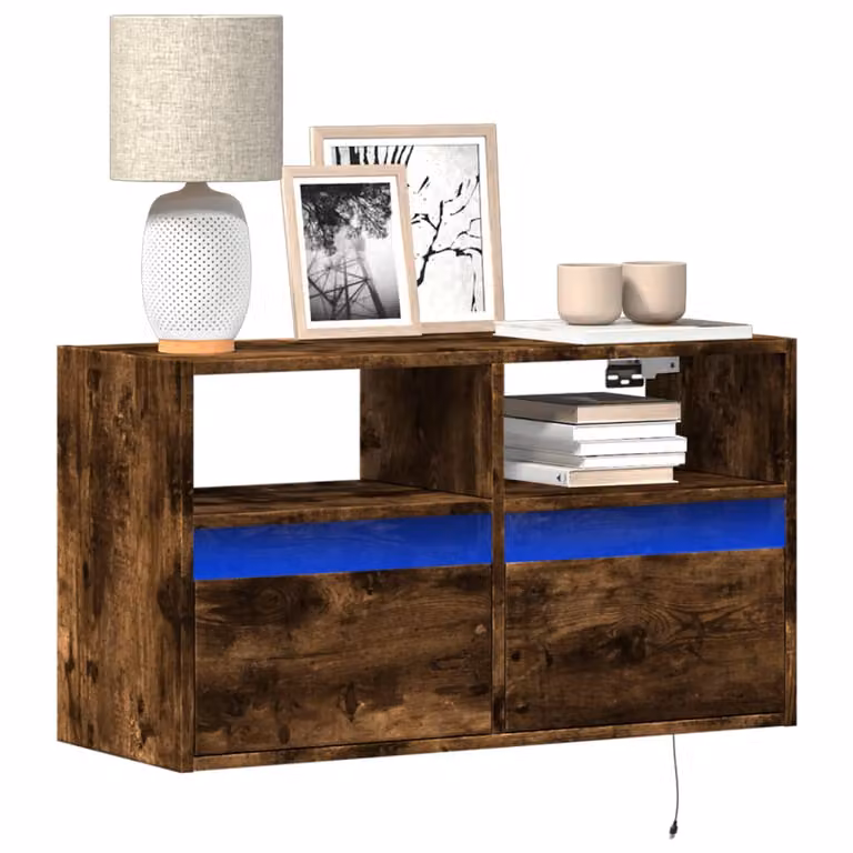 Mobile TV da parete vidaXL con luci LED integrate in Rovere Fumo, L 80 cm x P 31 cm x H 45 cm