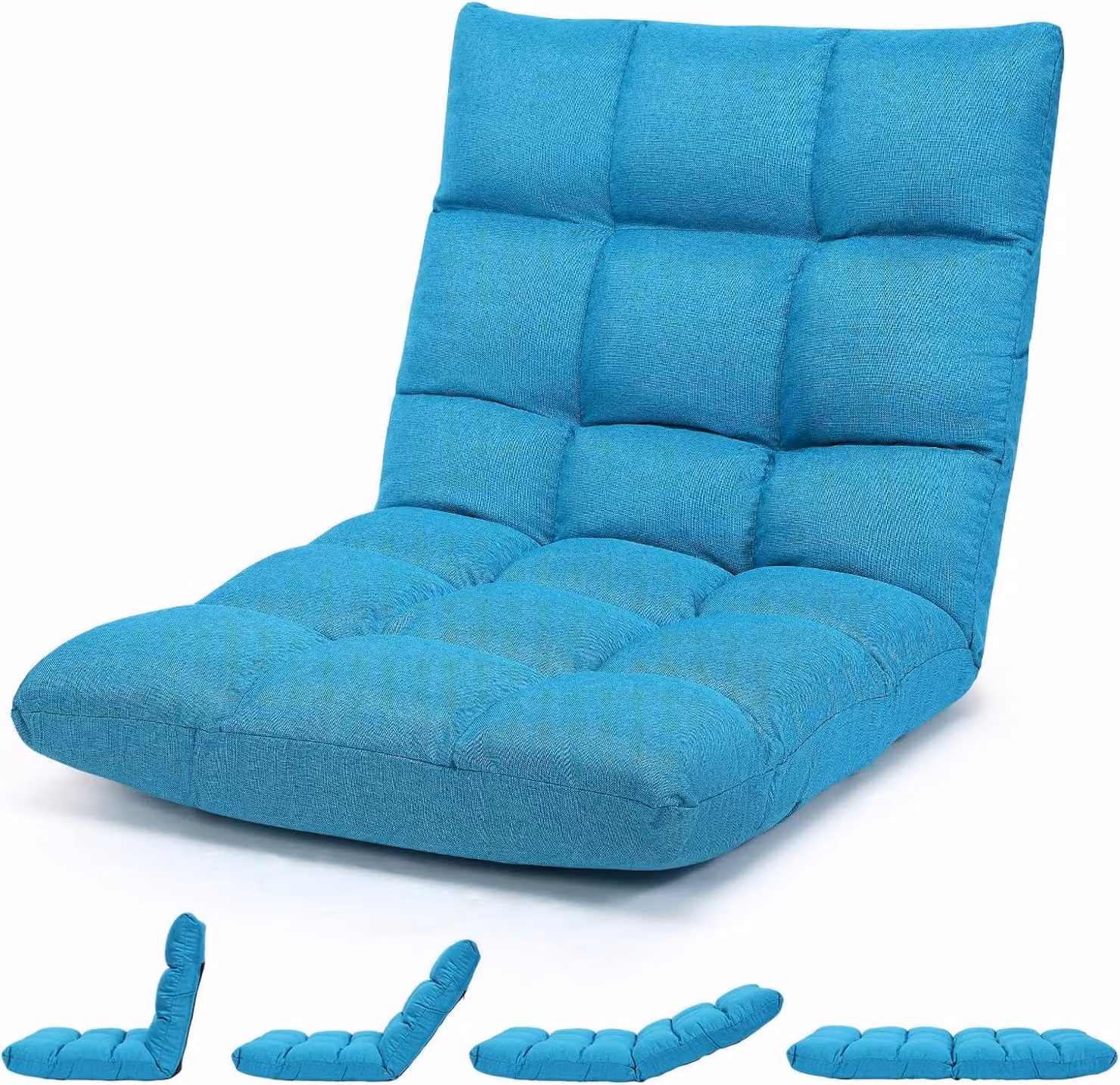 Sedia pieghevole FANTASK con schienale regolabile e cuscino per il pavimento pieghevole, colore turchese
