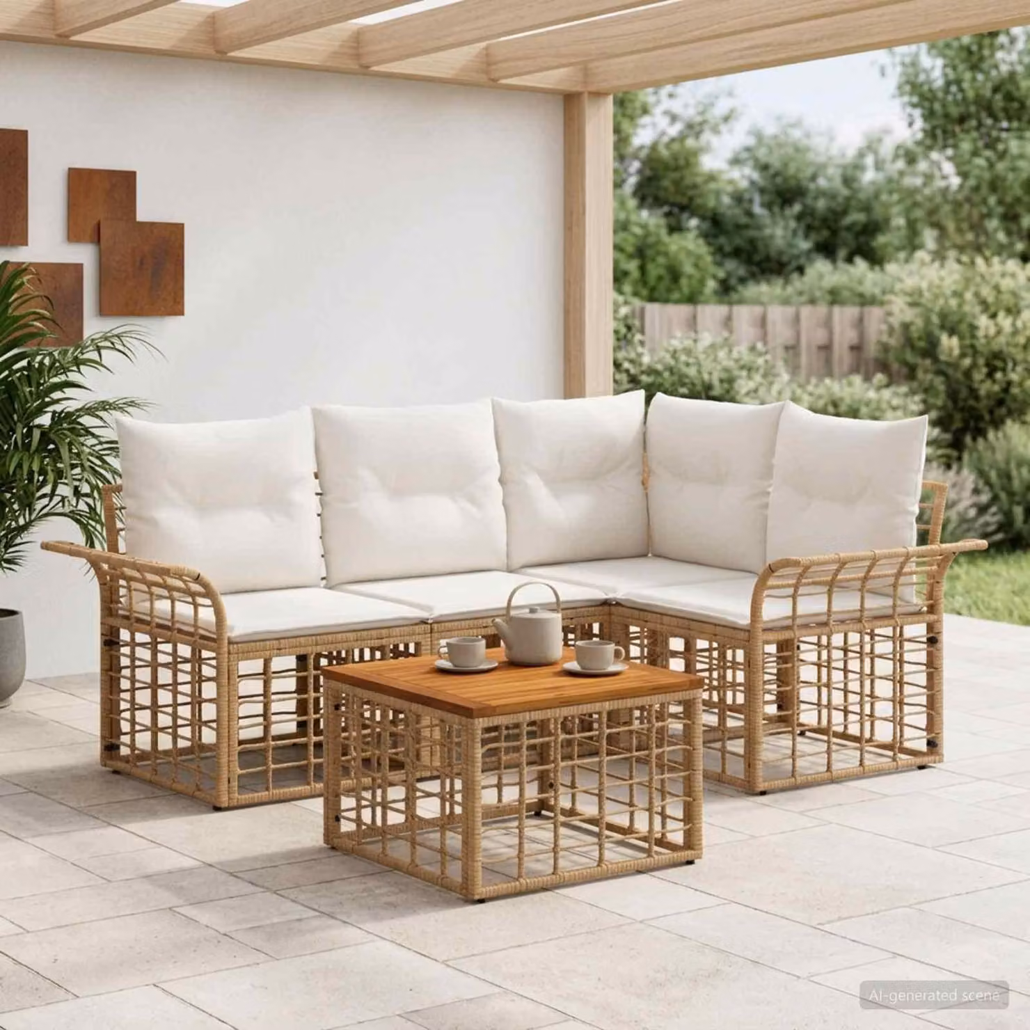 Maison Exclusive - Set da esterno per divano, 5 pezzi, 4 posti, color naturale e crema