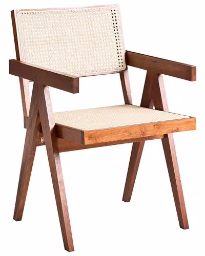 Beliani Sedia da pranzo di design in legno e vimini naturale marrone