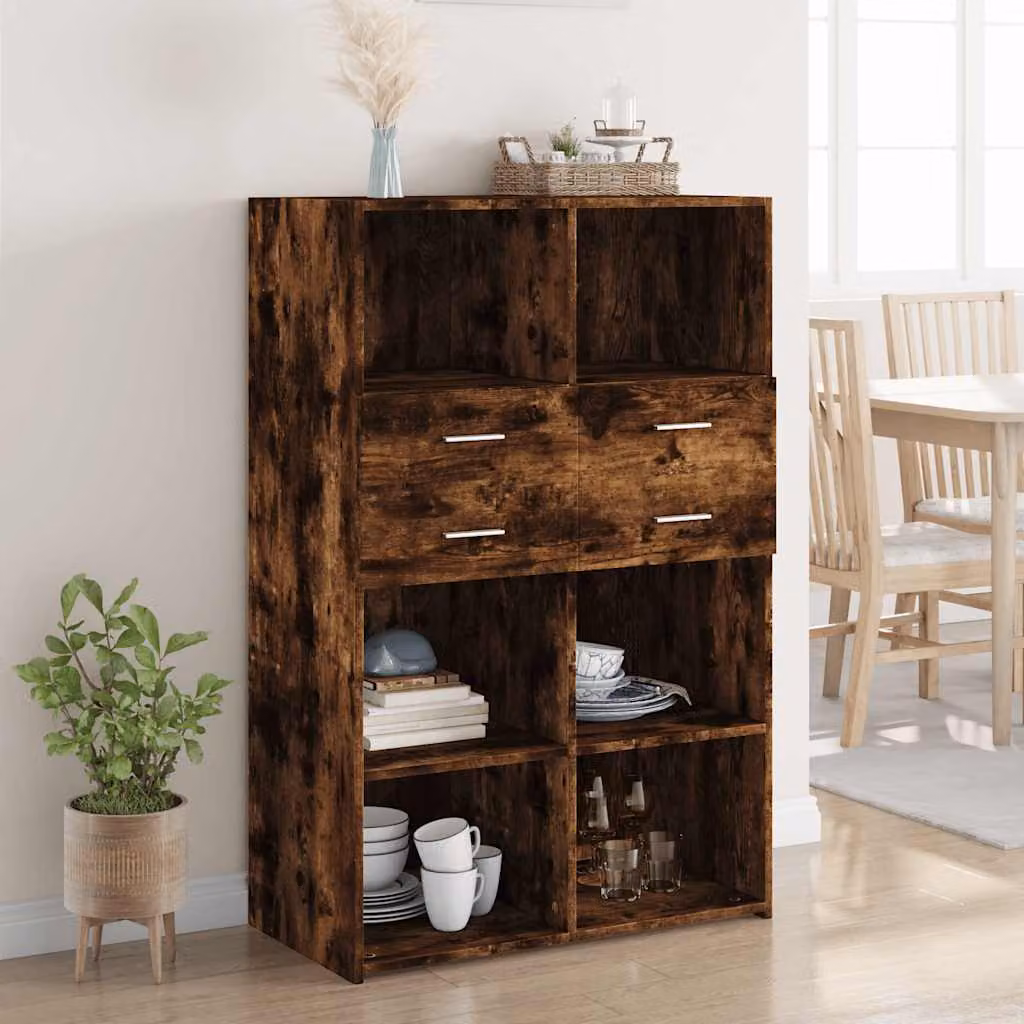 Credenza moderna vidaXL in legno multistrato color rovere fumo L: 80 cm, P: 42,5 cm, H: 124 cm – 1